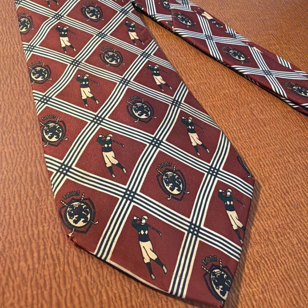 Vintage TOMMY HILFIGER Silk Tie Necktie 58" Striped w/ Golf Club Golfer USA Made